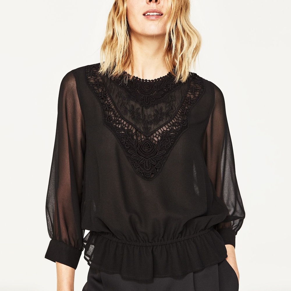 Zara embroidered blouse black (xs)